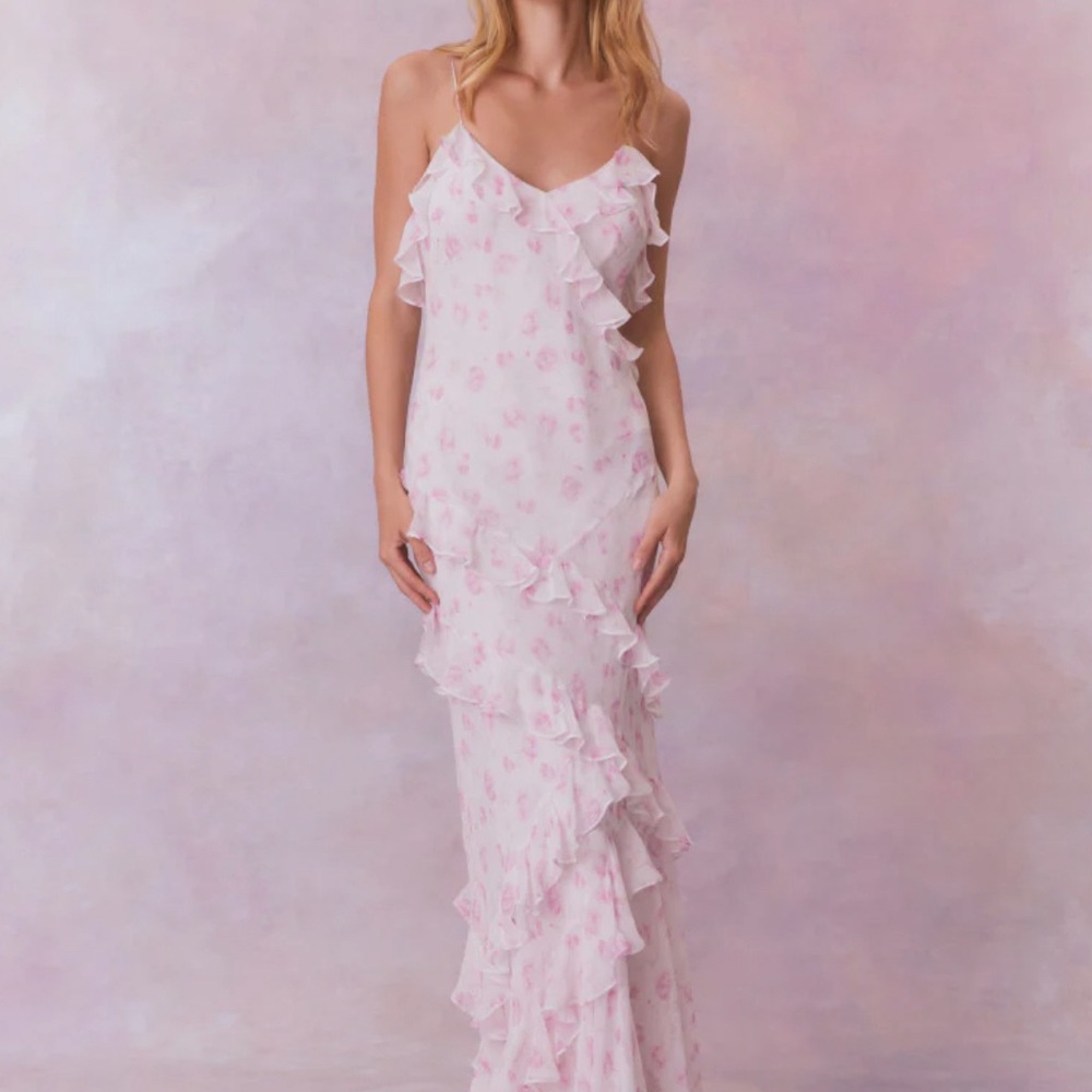 Elegant Pink Ruffle Maxi Dress